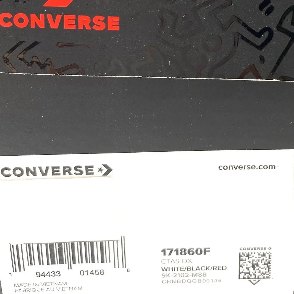 Converse Women's Size 9.5 171860F CTAS OX White Print Black Red Canvas Sneakers - Picture 10 of 11